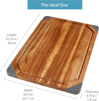 PortoFino Acacia Wood Cutting Board, 2-in-1 Reversible Cutting Board, Charcuterie Board, Premium Wood Serving Board, Built-In Juice Grooves, Non-slip Silicone Corners, Kitchen Gifts