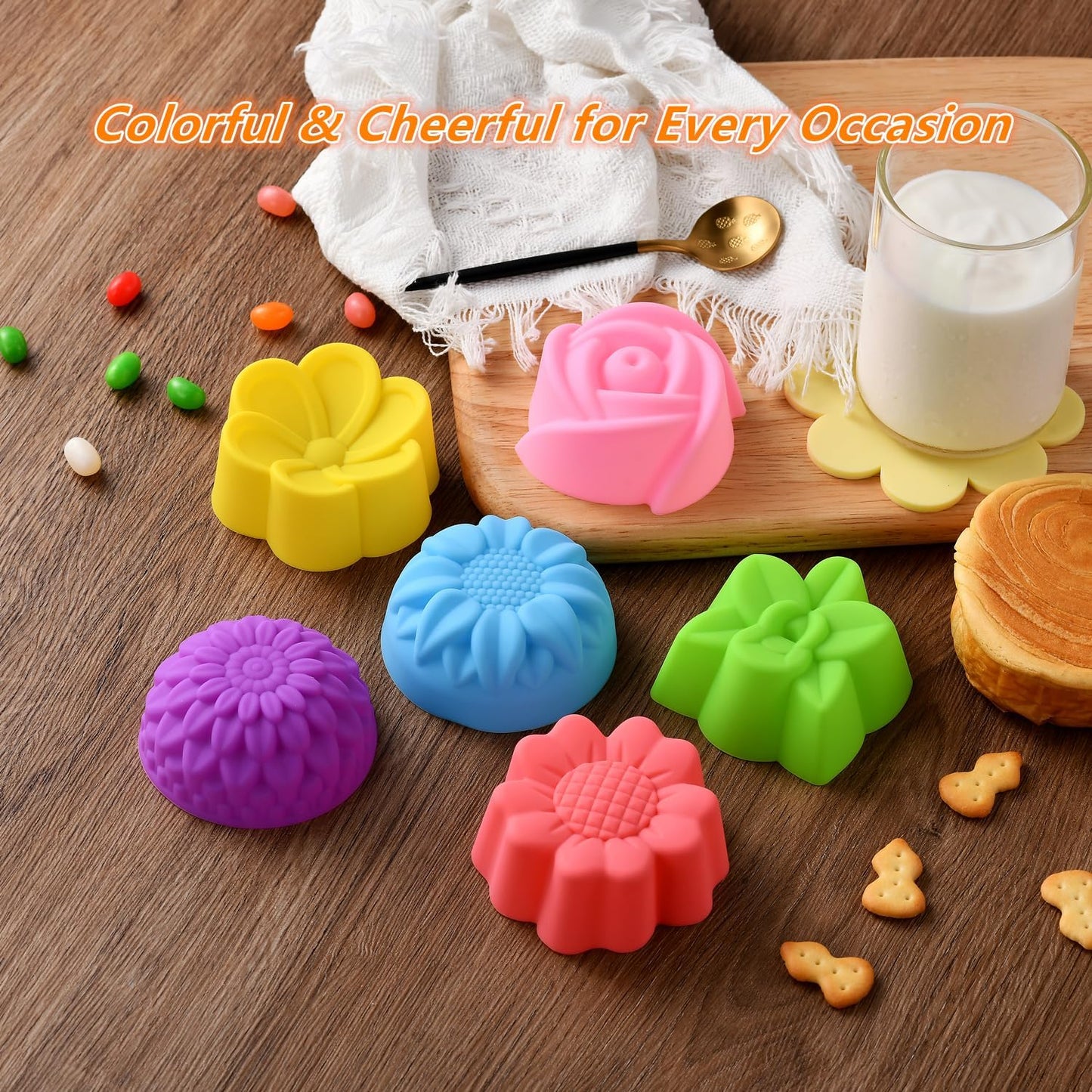 Reusable Silicone Baking Cups,Silicone Cupcake Liners for baking, Multi Flower Shapes Muffin Liners, Multicolor, Pack of 36