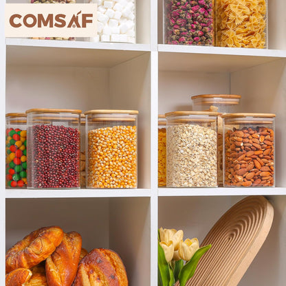 ComSaf 2Pcs Large Glass Storage Containers with Lids 4Qt, 1 Gallon Wide Mouth Flour Sugar Storage Containers, Large Capacity and Sealed for Rice, Cereal, Oat, Easy Clean and Scoop, Pantry Organization