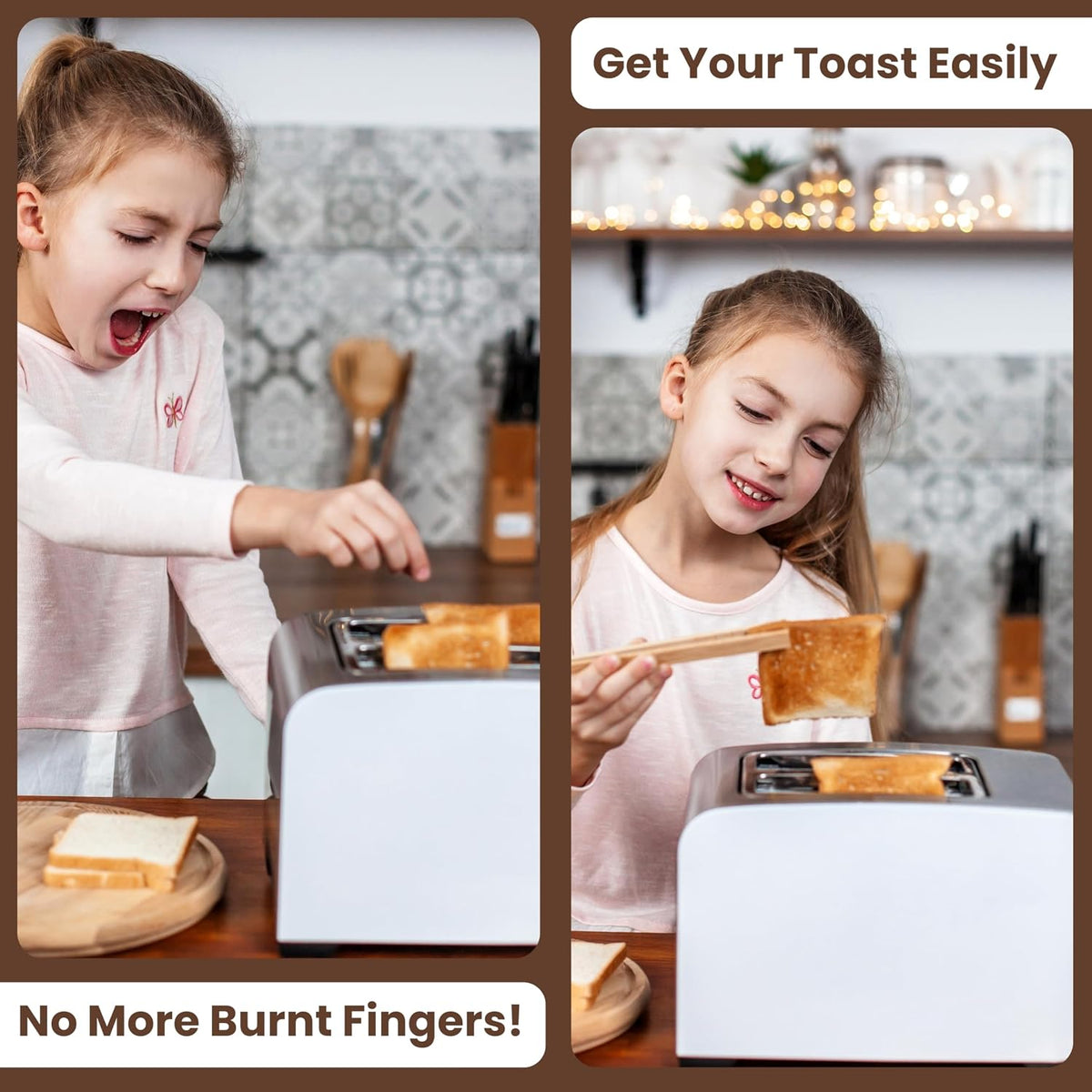 Toaster Tongs With Magnet | Kitchen Utensils For Cooking and Holding Toast Bacon Muffin Bagel Bread | 8 Inch Long Natural Non Toxic Bamboo