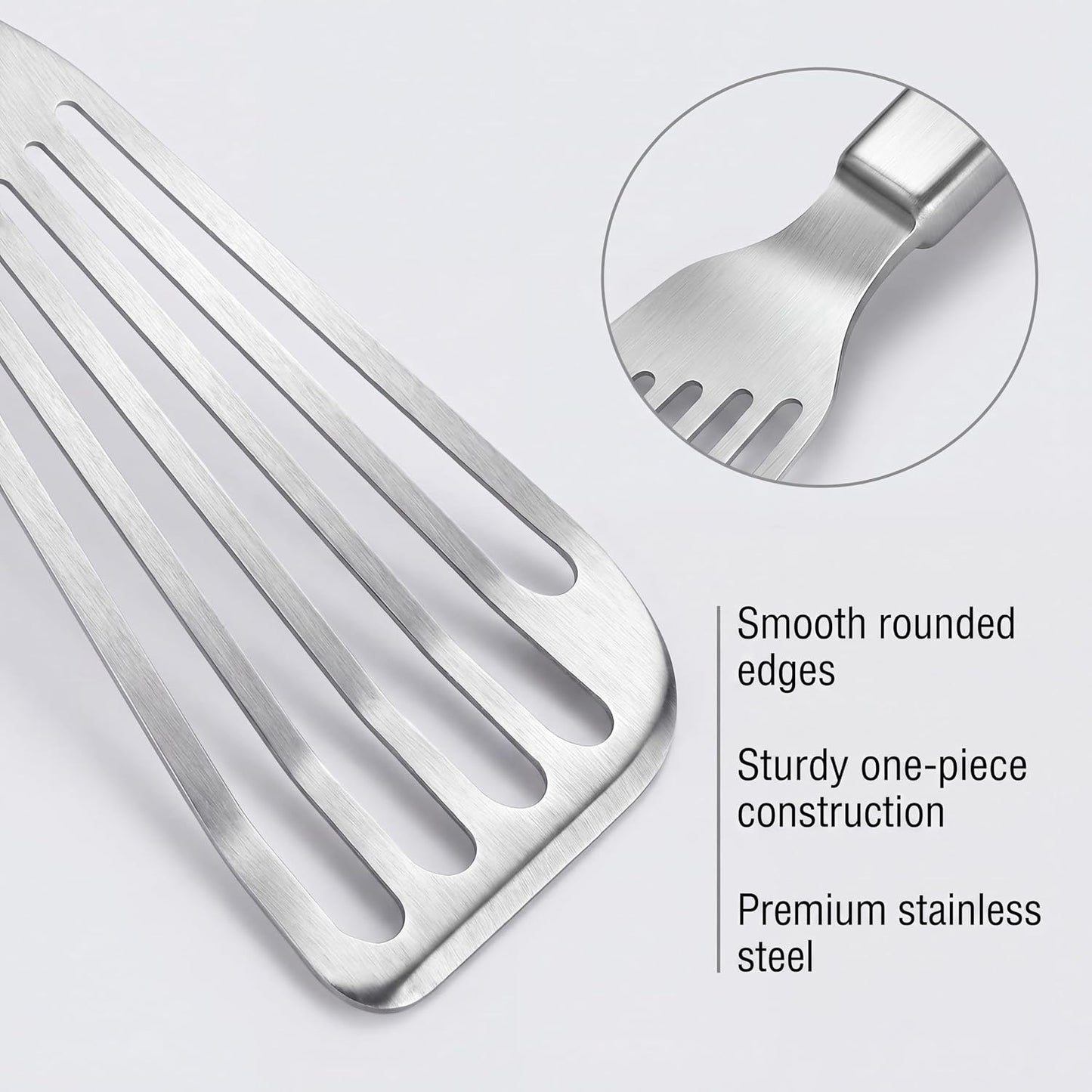 KSENDALO Thin Sturdy Fish Spatula Stainless Steel for Kitchen-Silver | One-piece Style Fish Spatula, Egg Flipper Bbq Flipper 18/8 Stainless Steel Blade Dishwasher-Safe Tools