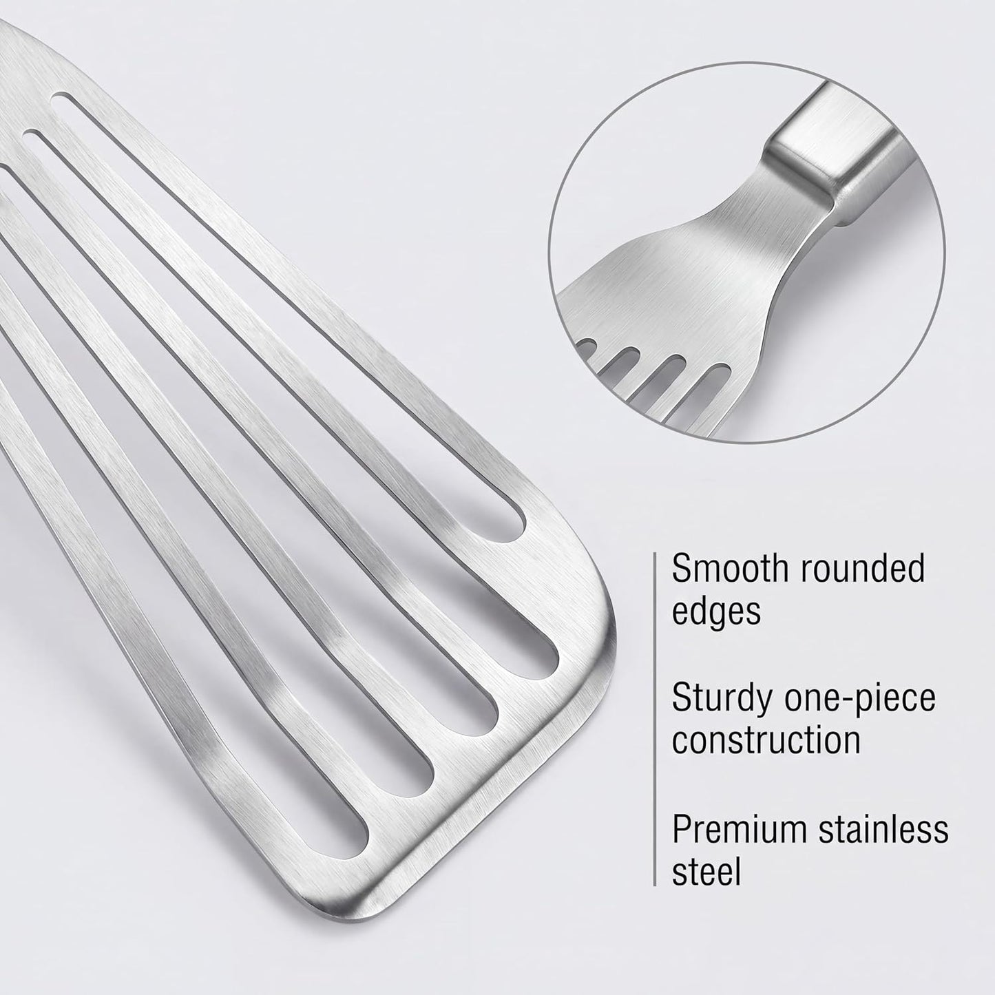 KSENDALO Thin Sturdy Fish Spatula Stainless Steel for Kitchen-Silver | One-piece Style Fish Spatula, Egg Flipper Bbq Flipper 18/8 Stainless Steel Blade Dishwasher-Safe Tools