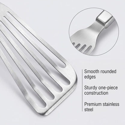KSENDALO Thin Sturdy Fish Spatula Stainless Steel for Kitchen-Silver | One-piece Style Fish Spatula, Egg Flipper Bbq Flipper 18/8 Stainless Steel Blade Dishwasher-Safe Tools