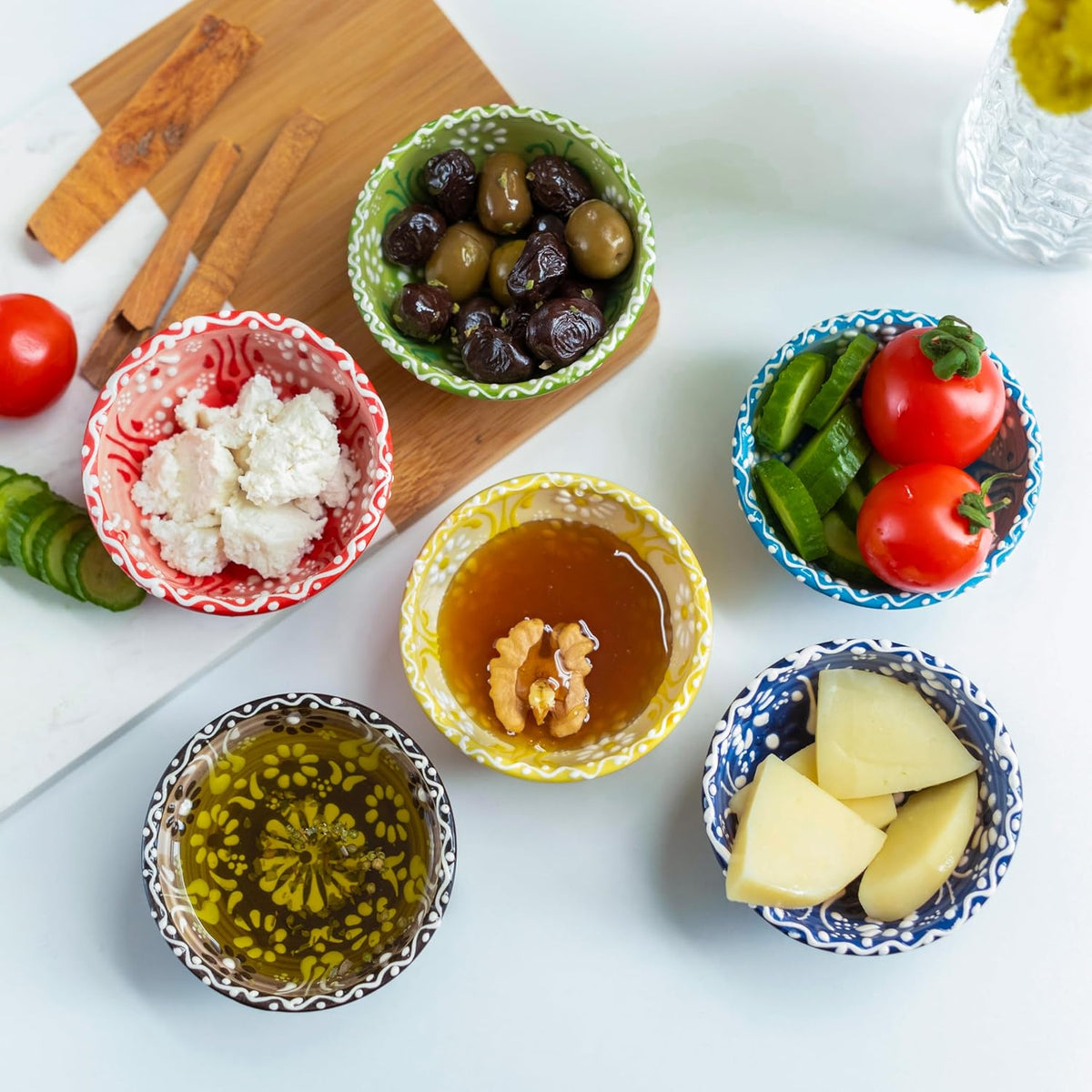 Ceramic Small Dipping Bowls Set of 6, 3.5 Oz Soy Sauce Dish, Handmade Charcuterie, Colorful Pinch, Dishwasher & Microwave Safe, 3.2'' Mini (SULTAN'S GARDEN)