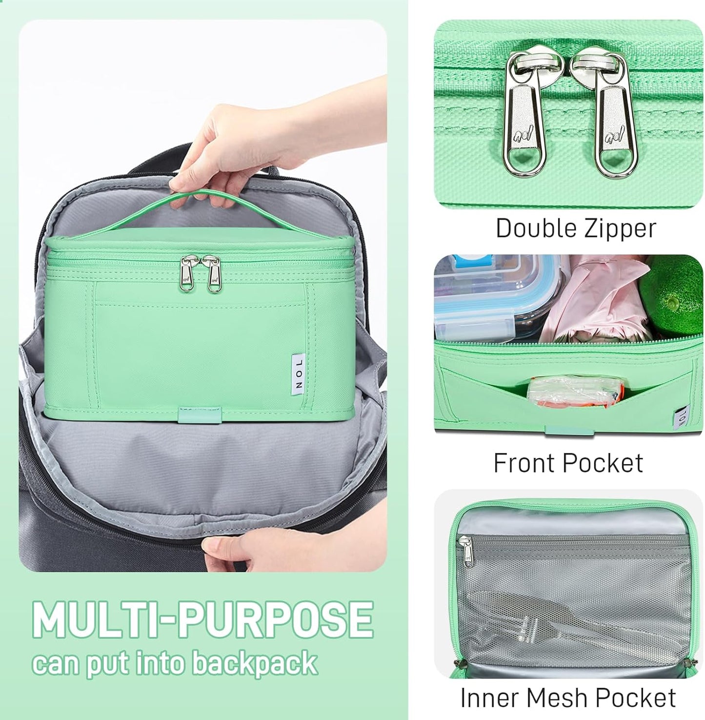NOL Mini Insulated Lunch Bag for Women Men Kids | Small Leakproof Reusable Lunch Tote | Fits 6 Cans 330ml | Thermal Cooler for Work School Picnic Camping, Navy blue