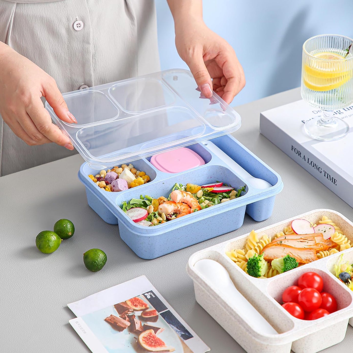 TOUWMX 36OZ Bento Box for Kids Lunchable Container with Utensils & Dressing Container, Reusable 4 Compartments Meal Prep Containers Bento Lunch Box Snackle Box Container 4 Pack Snack Containers