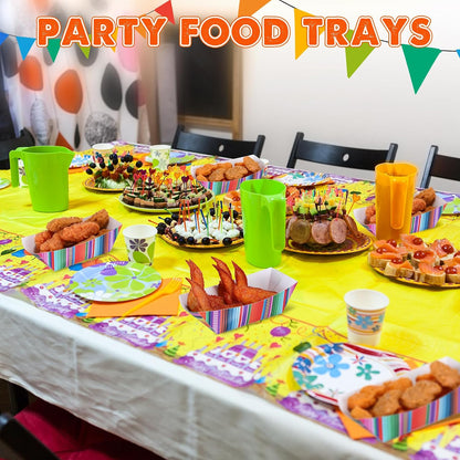 Engrowtic 100 Pcs Fiesta Mexican Nacho Trays Disposable Food Trays Taco Boats for Candy Hot Dog Cinco De Mayo Birthday Party Supplies (3 lb)