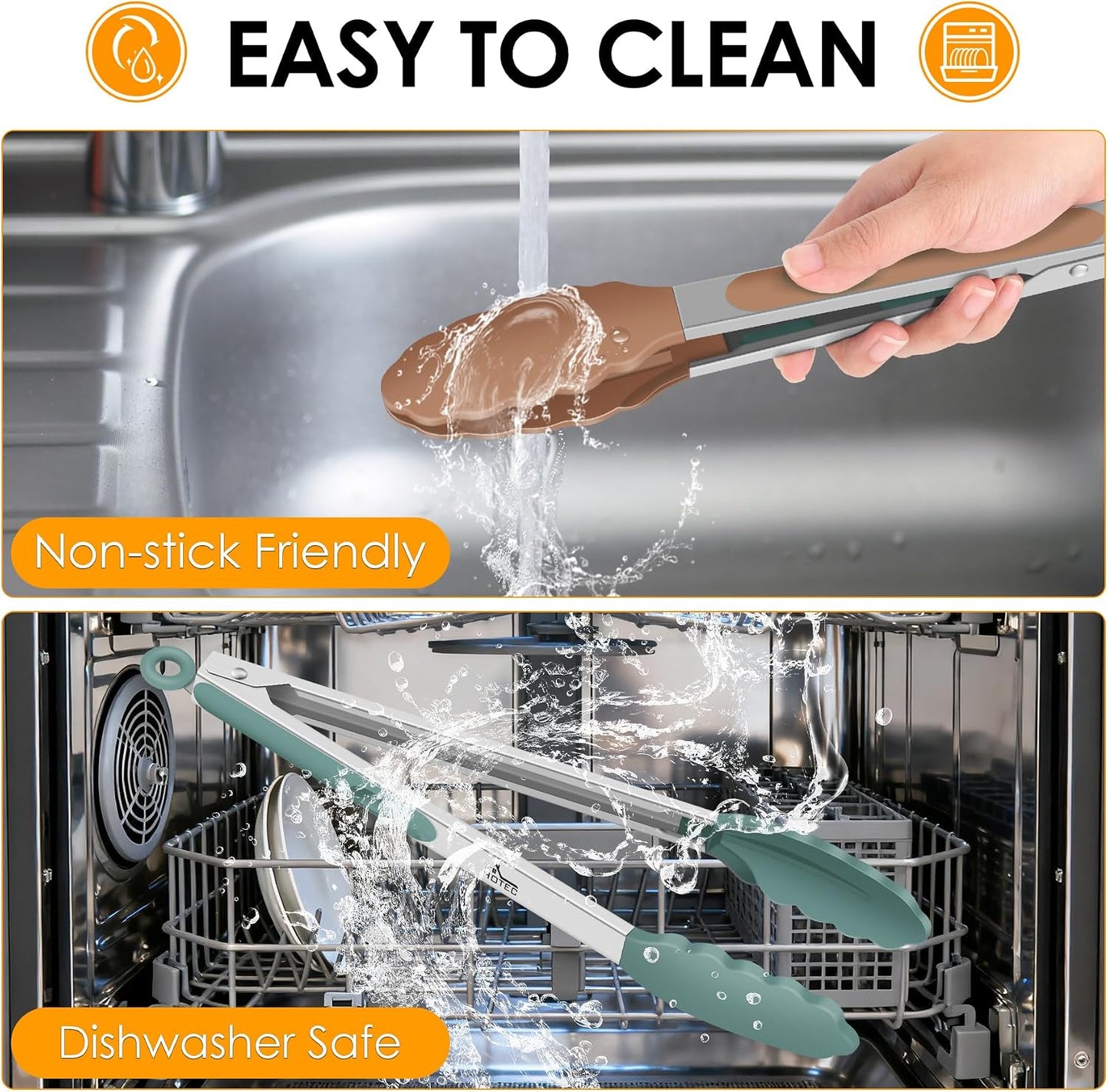 HOTEC Premium Stainless Steel Locking Kitchen Tongs with Silicon Tips, Set of 2-9" and 12"