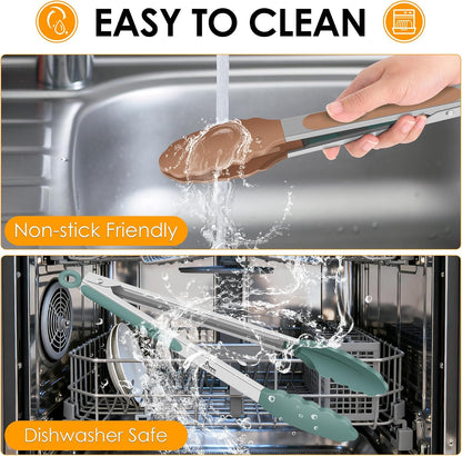 HOTEC Premium Stainless Steel Locking Kitchen Tongs with Silicon Tips, Set of 2-9" and 12"