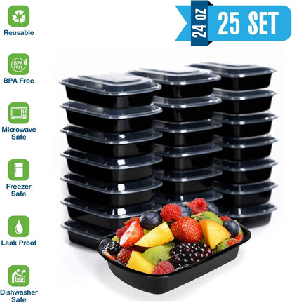 SafeWare Meal Prep Container Reusable 2 Compartment With Lids 28oz (25 Sets)- Food Prep Containers, Food Storage Bento Box | Stackable | Microwave | Dishwasher | Freezer Safe.