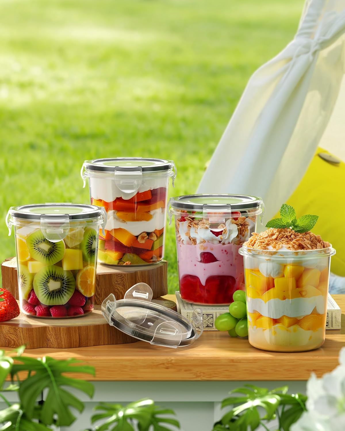 Overnight Oats Containers with Lids, 4 Pack 13oz Overnight Oats Jars, Plastic Mason Jars, BPA Free, Portable, Leak Proof Oatmeal Containers for Yogurt, Soup, Cereal, Milk and Salad