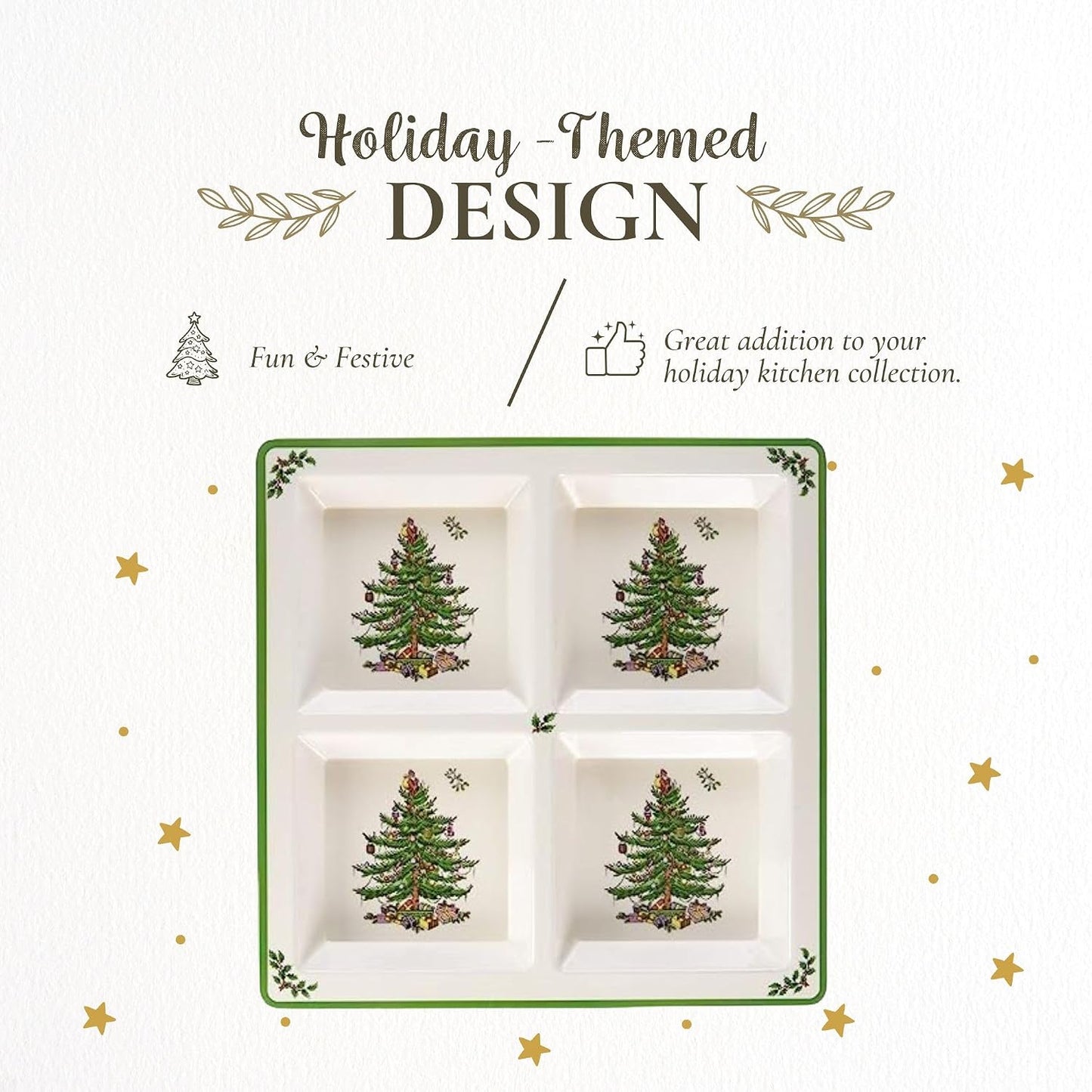 Spode Christmas Tree Melamine Chip and Dip | 14 Inch Serving Platter for Cheese, Appetizers, Chips, Salsa and more, Made of Melamine perfect for Hosting Indoors and Outdoors | Dishwasher safe