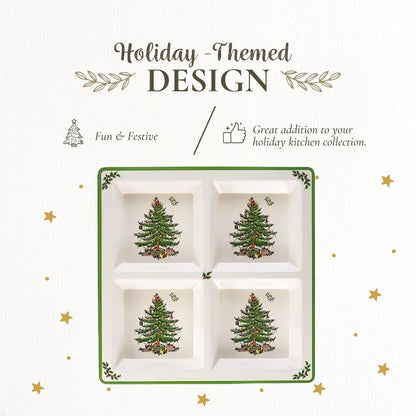 Spode Christmas Tree Melamine Chip and Dip | 14 Inch Serving Platter for Cheese, Appetizers, Chips, Salsa and more, Made of Melamine perfect for Hosting Indoors and Outdoors | Dishwasher safe