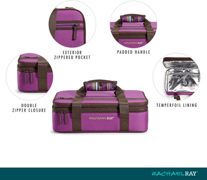 Rachael Ray Expandable Lasagna Lugger, Insulated Casserole Carrier, Fits 9"x13" Baking Dish, Purple