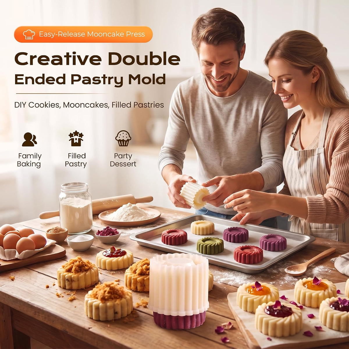 Sunflower Mooncake Mold, Double-Ended Hand Press Cookie Stamp (2)