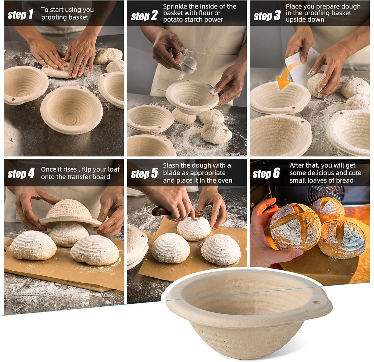 12-Pack Mini Banneton 5" Round Proofing Basket w/Liner
