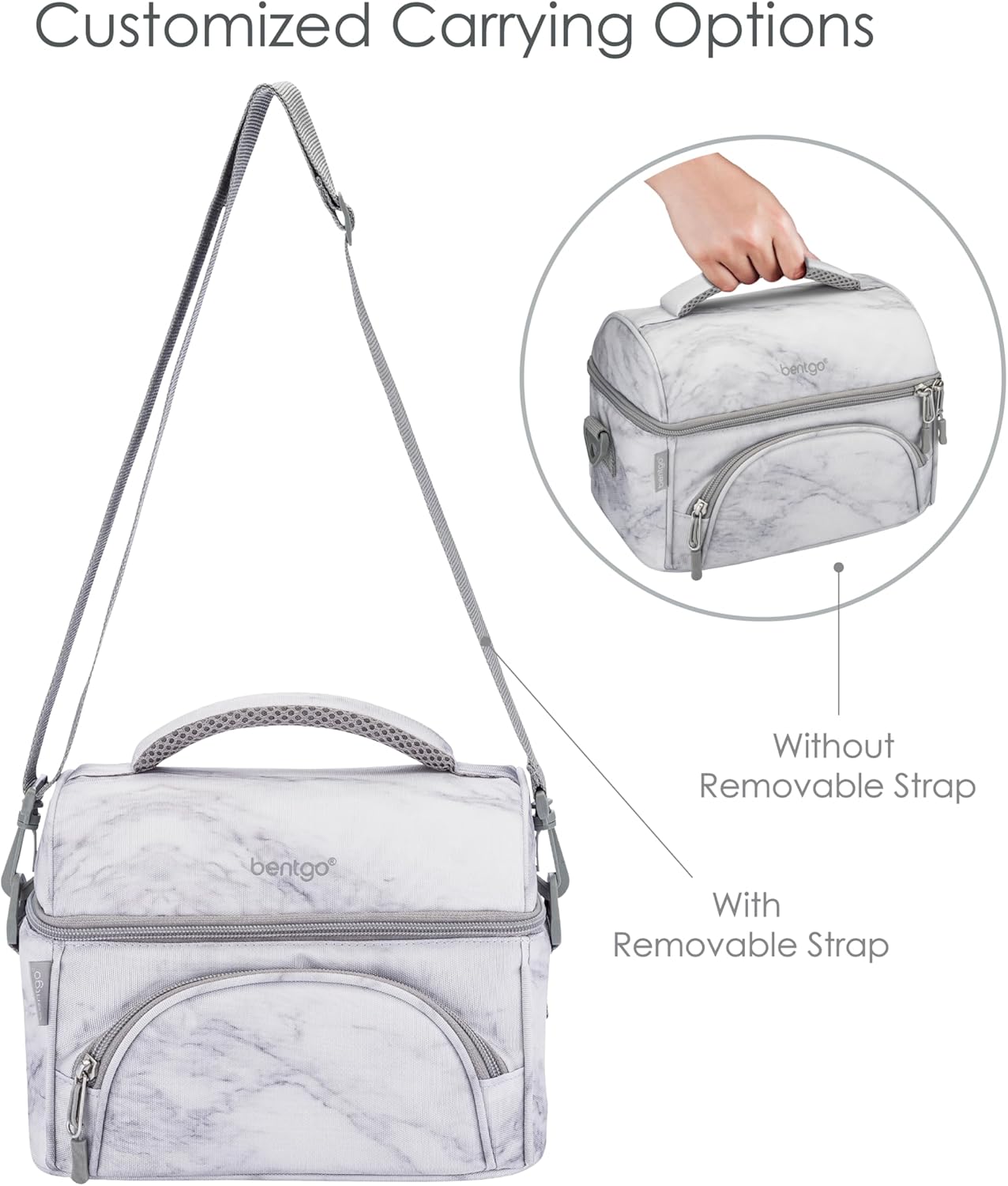Bentgo Deluxe Lunch Bag - Durable and Insulated Lunch Tote with Zippered Outer Pocket, Internal Mesh Pocket, Padded and Adjustable Straps, & 2-Way Zippers - Fits All Lunch Boxes (Blue)
