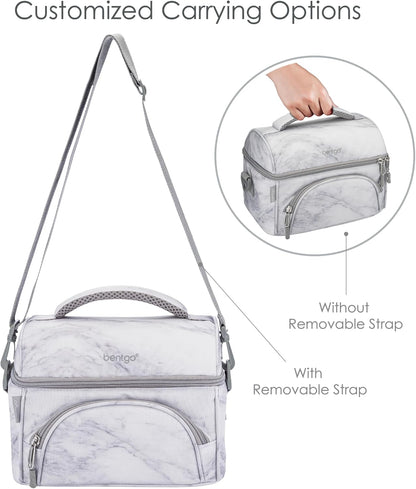 Bentgo Deluxe Lunch Bag - Durable and Insulated Lunch Tote with Zippered Outer Pocket, Internal Mesh Pocket, Padded and Adjustable Straps, & 2-Way Zippers - Fits All Lunch Boxes (Blue)