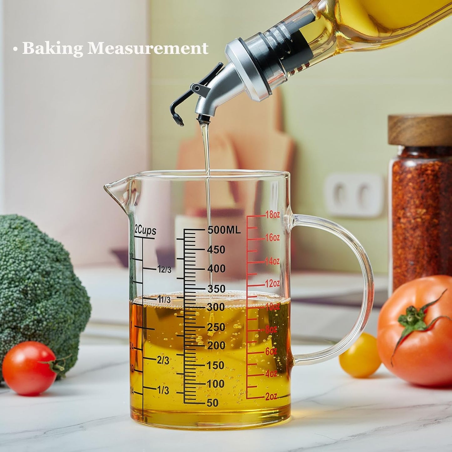 Ackers BORO3.3 Measure Glass -[Insulated handle | V-Shaped Spout]-Made of High Borosilicate Glass Measuring for Kitchen or Restaurant, Easy to Read, 60 ML (2 Oz) 丨(2 Pack)