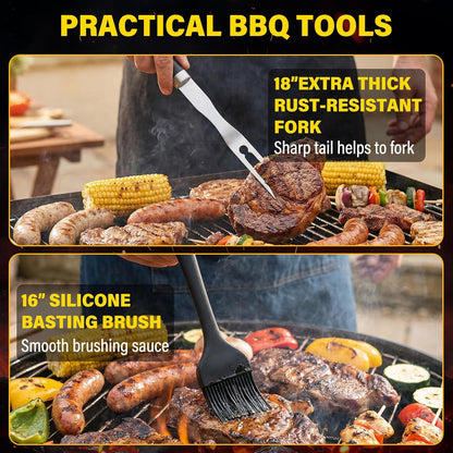 Yekale BBQ Grill Accessories Set, Grill Tools Grilling Accessories Grilling Gifts for Men - Spatula, Fork, Brush, Tongs & Cleaning Brush - Outdoor Barbecue Utensils Gifts for Men Dad Him (Sliver)