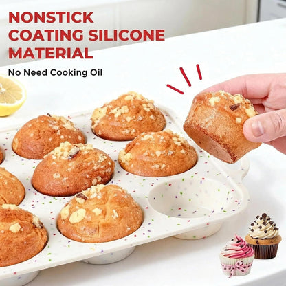 Silicone Muffin Pan for Baking: 12 Cup Muffin Pan with Metal Reinforced Frame, Regular Size Cupcake Egg Bites Molds for Baking, BPA Free Silicone Muffin Tray, Dishwasher Safe (1 Pack, Red)