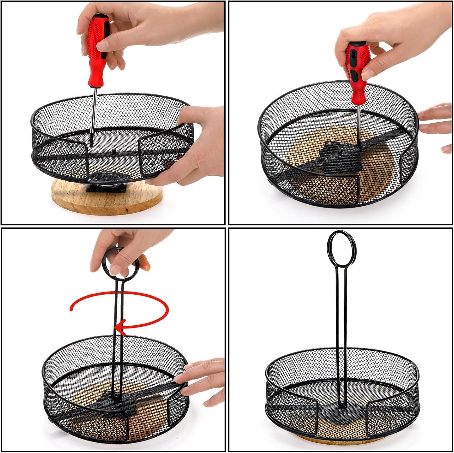 Yesland 2 Pack Metal Rotating Condiment Caddy with Number Card Holder, 7.75 Inch Round Table Caddy with Wooden Base Black Coated Table Caddies Collection for Salt Pepper Ketchup Hot Sauce Mustard