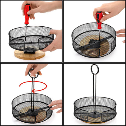 Yesland 2 Pack Metal Rotating Condiment Caddy with Number Card Holder, 7.75 Inch Round Table Caddy with Wooden Base Black Coated Table Caddies Collection for Salt Pepper Ketchup Hot Sauce Mustard