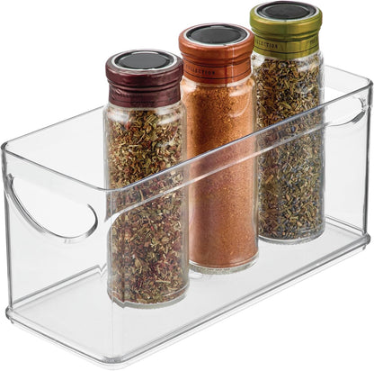 iDesign Narrow Pantry Bin with Handles for Kitchen Cabinets or Fridge, Set of 2, Clear, Made in USA