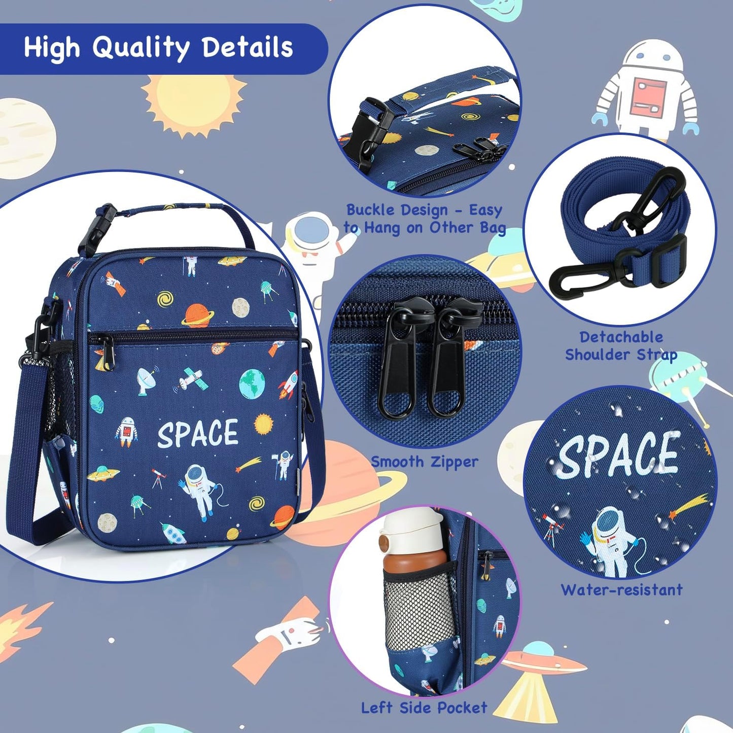 Kids Insulated Lunch Box Bag, Thermal Picnic Cool Bags with Adjustable Strap for Adults Children Women Men Boys Girls School Work (CAM-Blue)