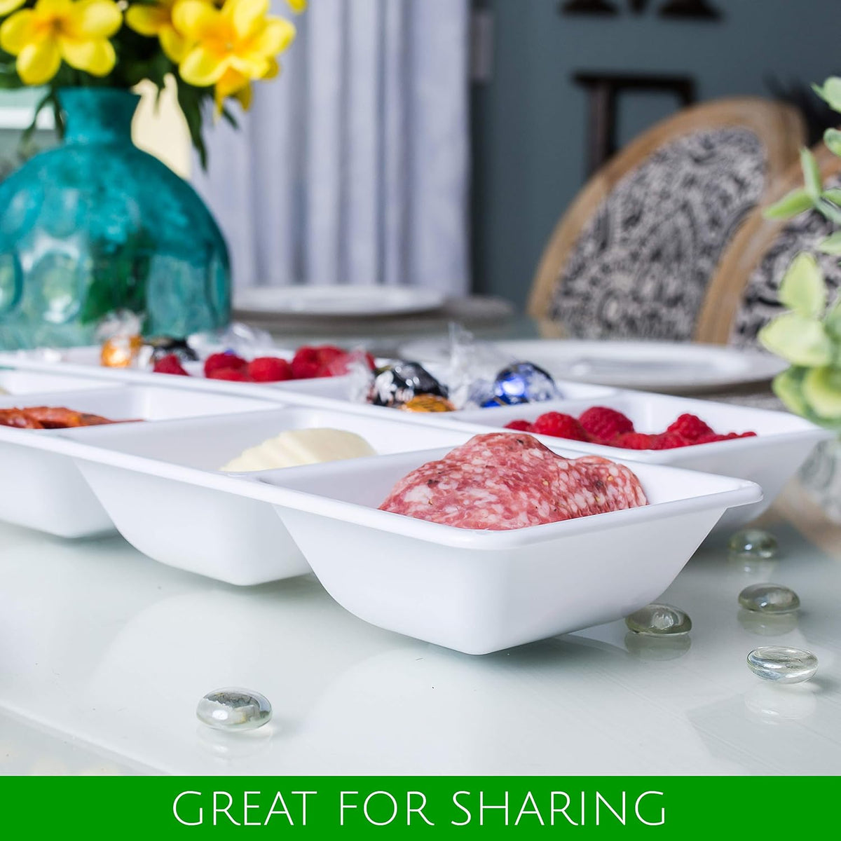 Plasticpro 4 Sectional Rectangle Plastic Serving Tray/Platter (2, Black)