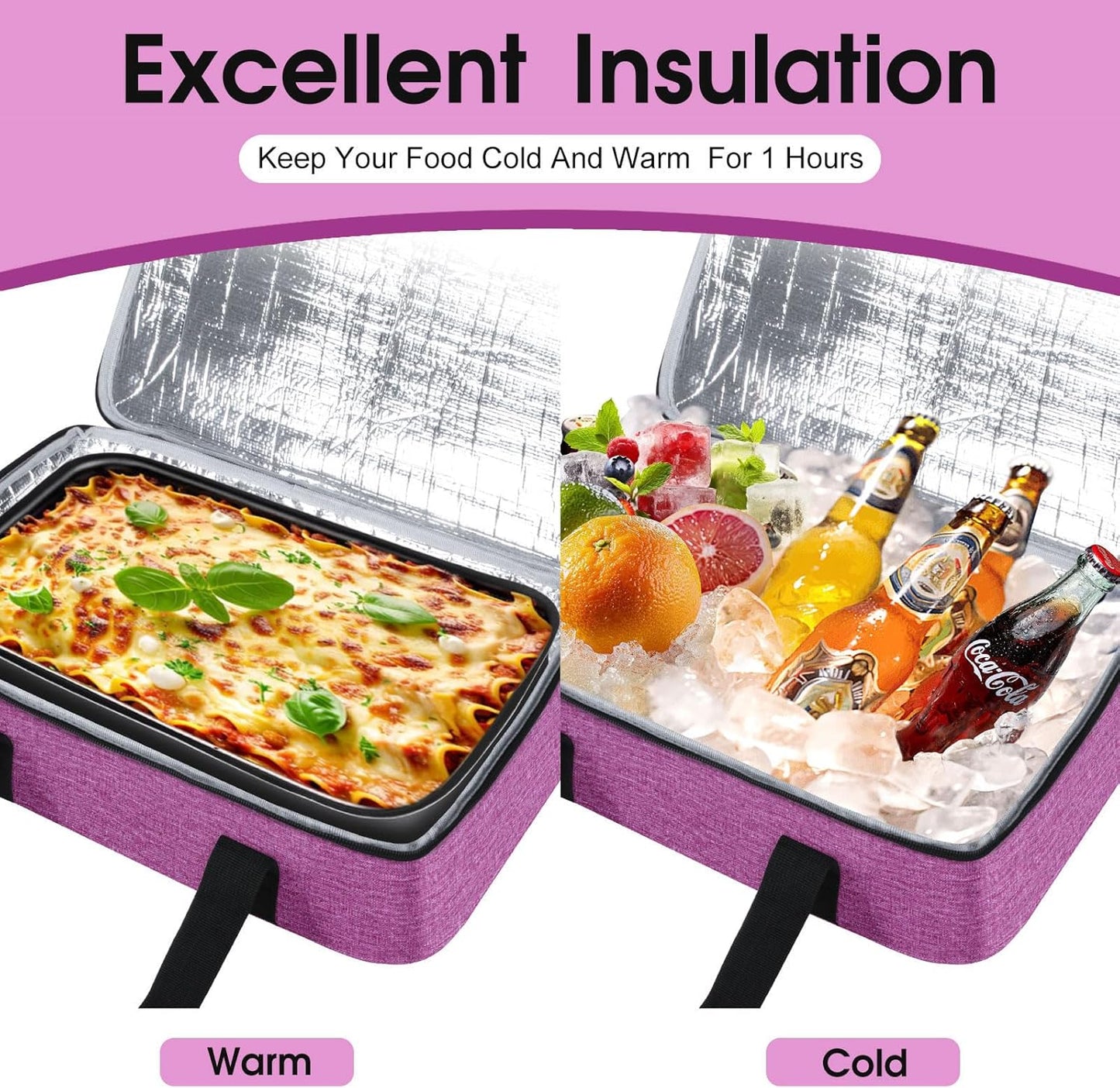 Insulated Casserole Carrier, Portable Casserole Carrier for Hot or Cold Food Lunch Tote Warmer or Cooler Bag, Lasagna Lunch Bag for Potluck Parties- Fits 9" x 13" Baking Dish-Charcoal Grey
