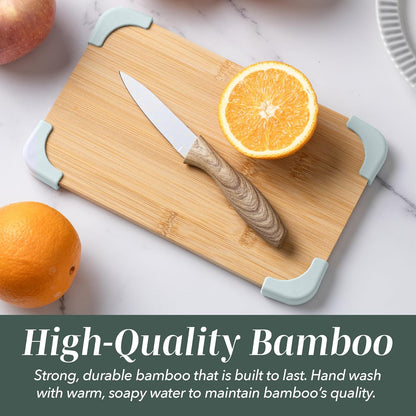 COOK WITH COLOR Non-Slip Cutting Board Set – Kitchen Essentials with Easy Grip Handle for Meat, Veggies, and Fruits, 3 Cutting Boards, Bamboo Non-Slip Grey