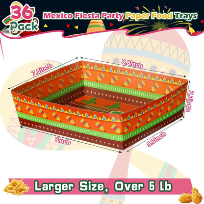 Harloon 36 Pack Mexican Nacho Trays 5 lb Extra Large Mexican Paper Food Trays Fiesta Disposable Cardboard Serving Boats for Cinco De Mayo Taco Fries Snacks Birthday Party Supplies(Floral)