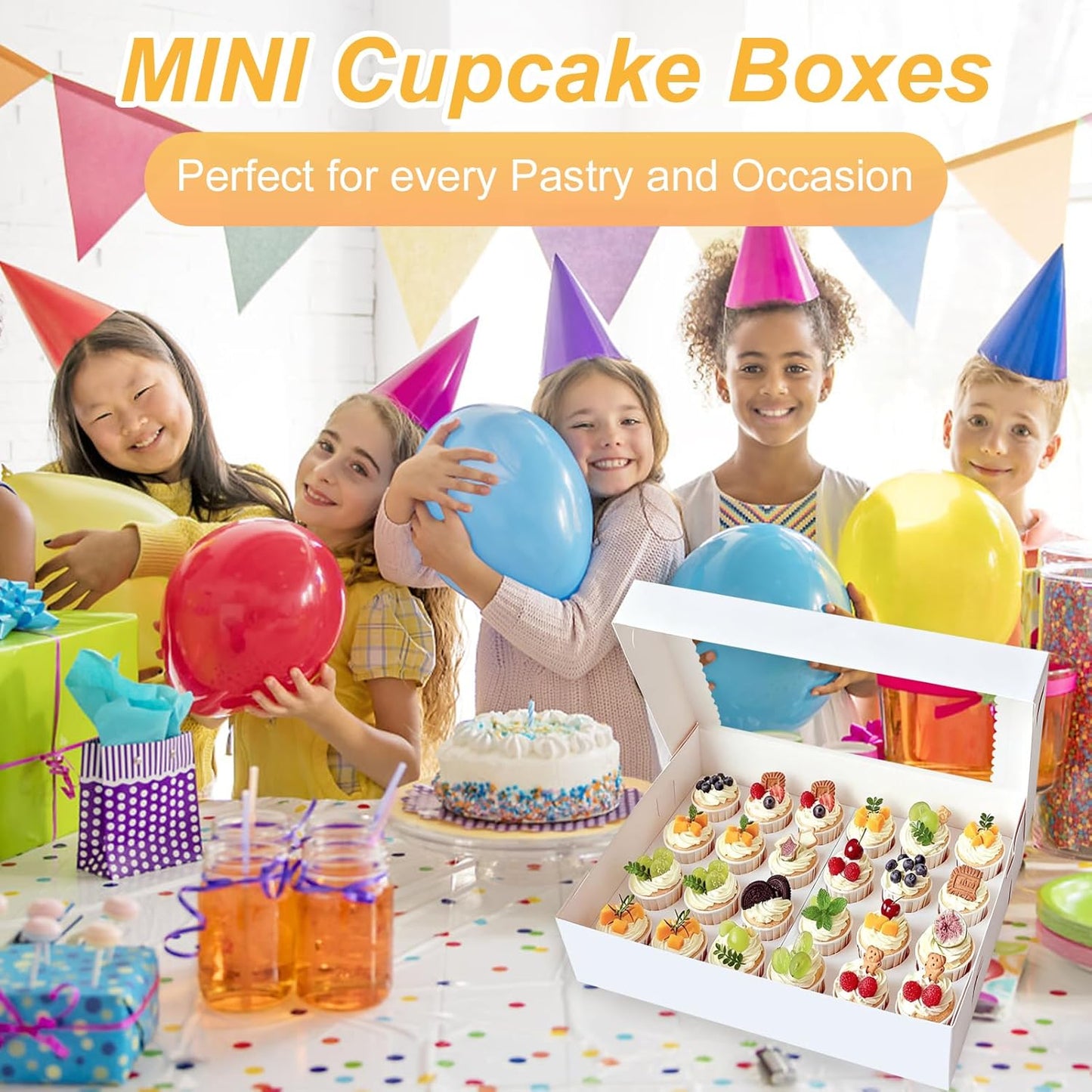 2 Pack White Mini Cupcake Boxes Holder for 24 Cupcakes, Food Grade Dessert Muffins Box Containers with Window and Inserts for Birthday Holiday Party Bakery Supplies
