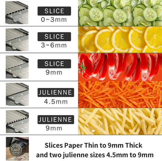 VEKAYA Mandoline Slicer, Mandoline Slicer for Kitchen, Adjustable Mandolin, Stainless Steel Mandoline, Vegetable Slicer, Potato, Onion, Cucumber, Tomato, Veggie Slicer with Cut-Resistant Gloves