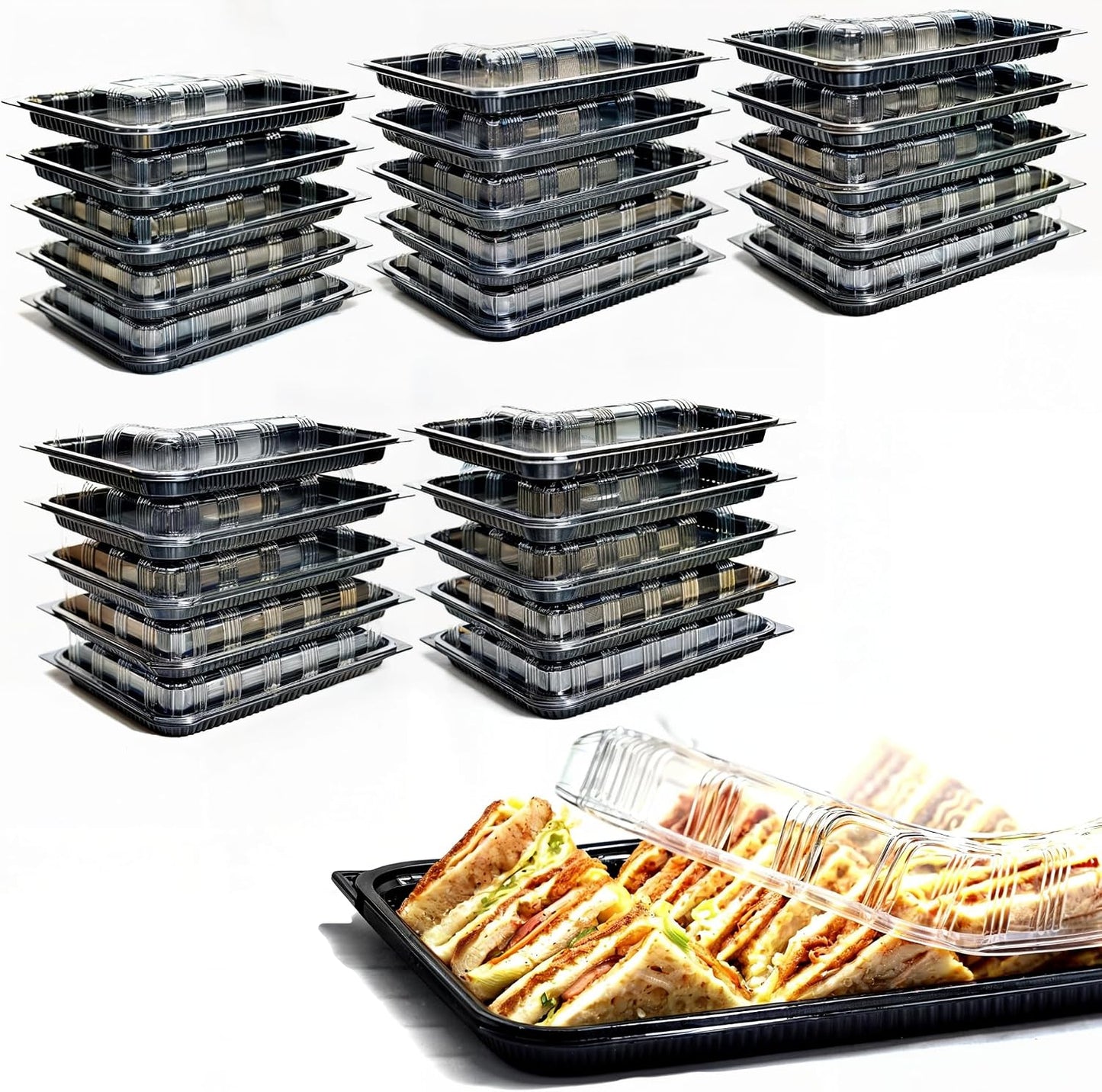 6 Pack Catering Trays with Lid – 13" Serving Trays with Lids - Reusable Serving Platter With Lid for Catering, Buffet, Picnics & Events – Party Trays With Lids (13.39 × 9.84 × 2.95 inch)
