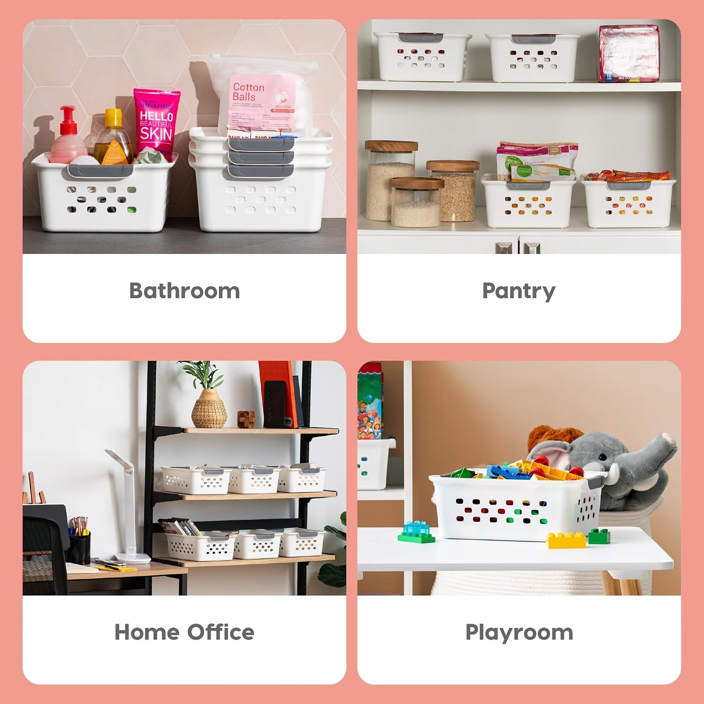 IRIS USA Plastic Storage Baskets, 6-Pack, Made in USA, Shelf Baskets Small Baskets Organizing Bins for Pantry Countertops Closet Shelves Laundry Room Office, Multi-Purpose, Nestable, Easy Carry, Black