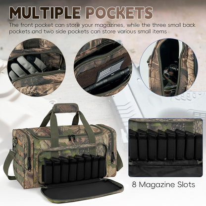 Tactical Pistol Range Bag, Gun Range Bag for Handguns, Shooting Duffle Range Pistol Bag with 6X Magazine Slots, Extra Pockets for Ammo and Essentials
