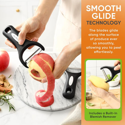 Spring Chef Vegetable Peelers for Kitchen - Stainless Steel Swivel, Y & Julienne Peelers, Potato Peelers with Soft Grip Handles, Kitchen Utensils Set of 3 for Fruits, Veggies, Apples, Carrots