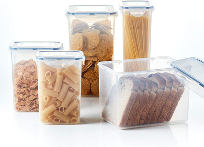 Lock & Lock Easy Essentials Food Storage Bin Set for Pasta, Flour, Sugar/Airtight Container Lids/BPA-Free/Dishwasher Safe, 8 Piece - Clear