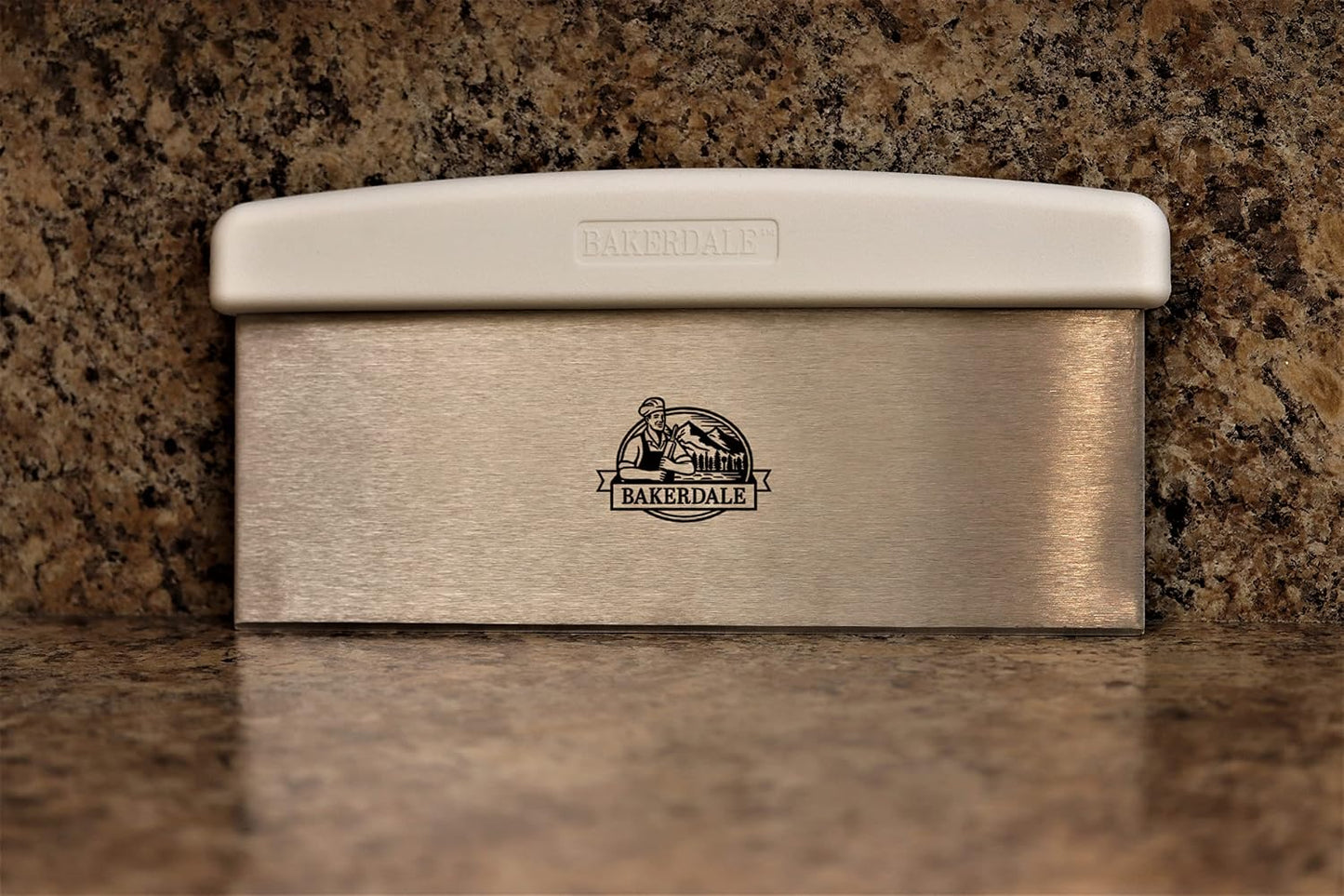 Bakerdale Large Bench, Dough, Cake Scraper, Icing Smoother Spreader, 10-inch Long Stainless Steel Blade, with White Polypropylene Handle
