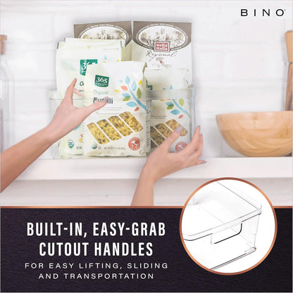 BINO | Plastic Bins, Large - 2 Pack | THE LUCID COLLECTION | Multi-Use| Built-In Handles | BPA-Free | Clear Storage Containers | Fridge Organizer | Pantry & Home Organization