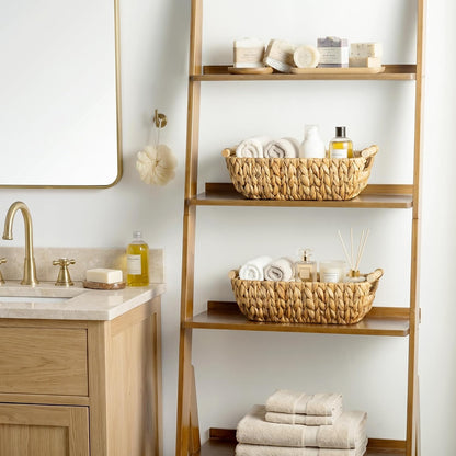 StorageWorks Hand-Woven Storage Baskets with Wooden Handles, Water Hyacinth Wicker Baskets for Organizing, 2 Pack