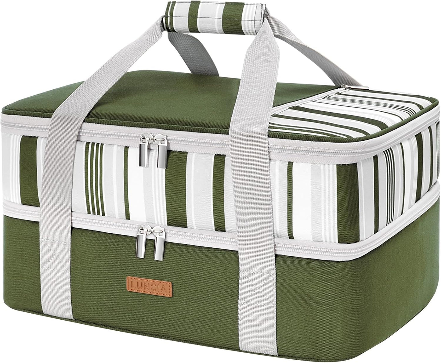 LUNCIA Insulated Single Decker Casserole Carrier, Lasagna Lugger Tote Keeps Food Hot or Cold, Thermal Lunch Bag for Potluck Parties, Picnic and Cookouts, Fits 9" x 13" Baking Dish, Black