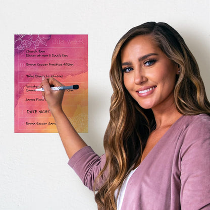 Dry Erase Weekly Calendar Planner Sticker Decal | Removable & Reusable | Magnetic Fine-Tip Marker Included (6 x 9 inches, White)