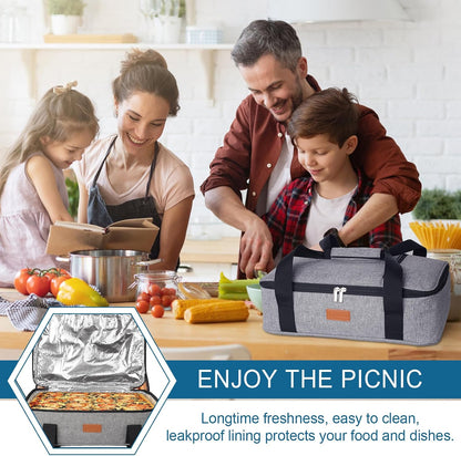 Casserole Carrier for Hot or Cold Food, Expandable Insulated Bag, Perfect Lasagna Holder Tote for Potlucks, Picnics, Beaches, Traveling, Fits 15.7" * 11" Baking Dish, Lunch Bag Gray (1PC)