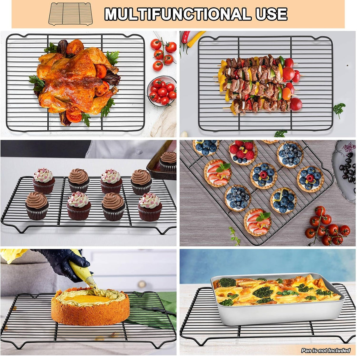 P&P CHEF Cooling Baking Rack Stainless Steel, 16.6" x 11.5", 2 Pcs, Silver