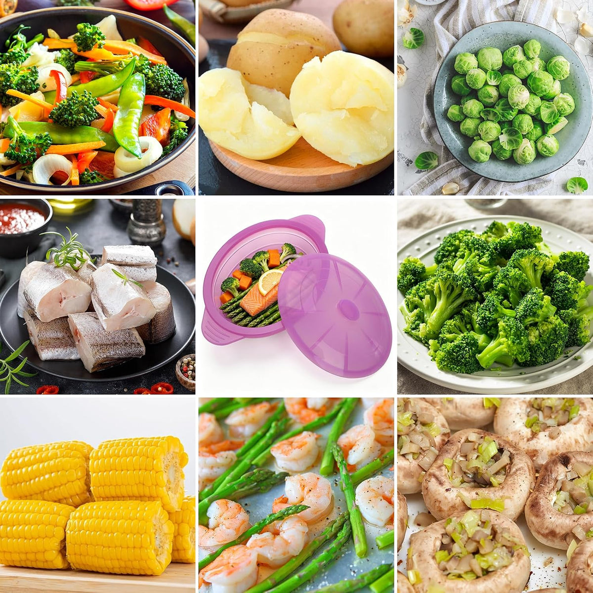 Silicone Microwave Steamer Collapsible Cooker for Vegetables Fish Prep Meal