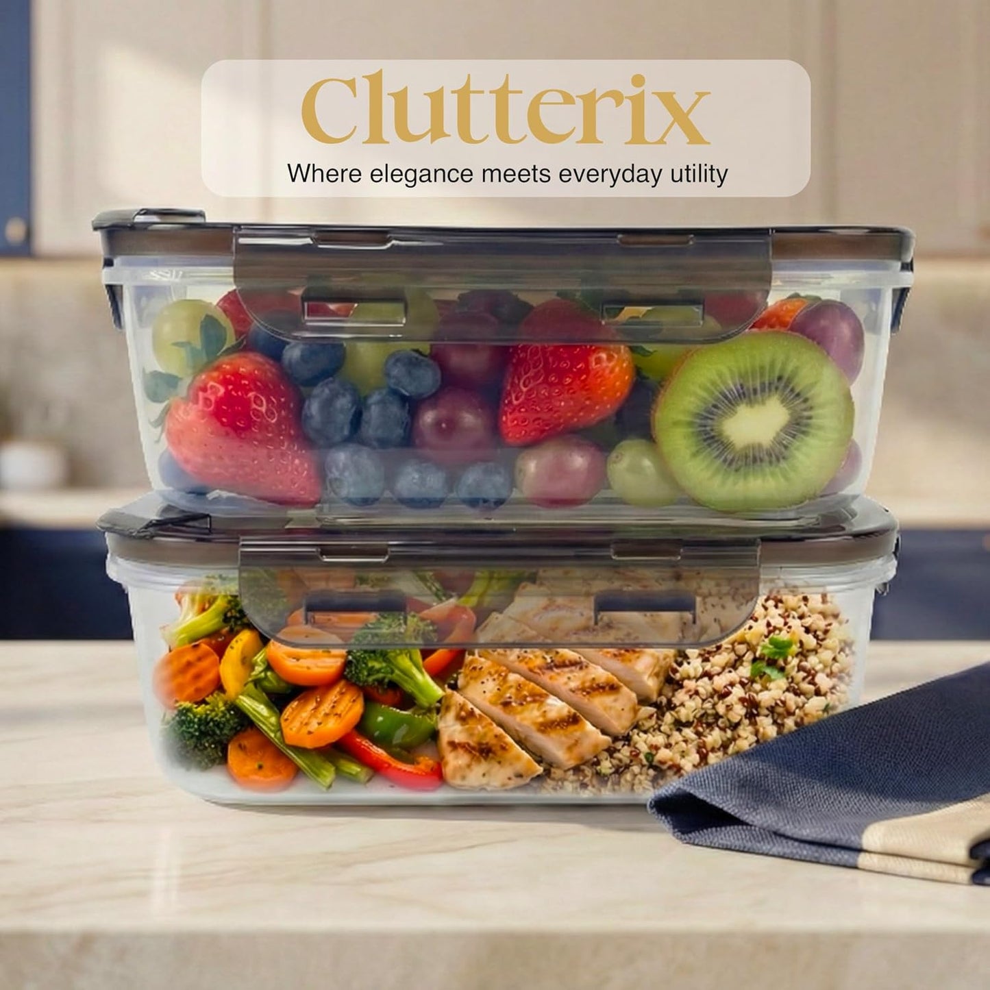 Compartmentalized Plastic Airtight Food Storage Containers with Vented Lids, 3-Compartment Design, BPA-Free, 5-Pack (5.5 Cups Each) for Meal Prep and Portion Control