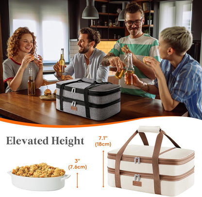 Lifewit Insulated Double Decker Casserole Carrier, Expandable Lasagna Lugger Tote Bag for Hot or Cold Food, Fits 9" x 13" Baking Dish for Potluck Parties, Picnic and Cookouts, Grey-Geometric
